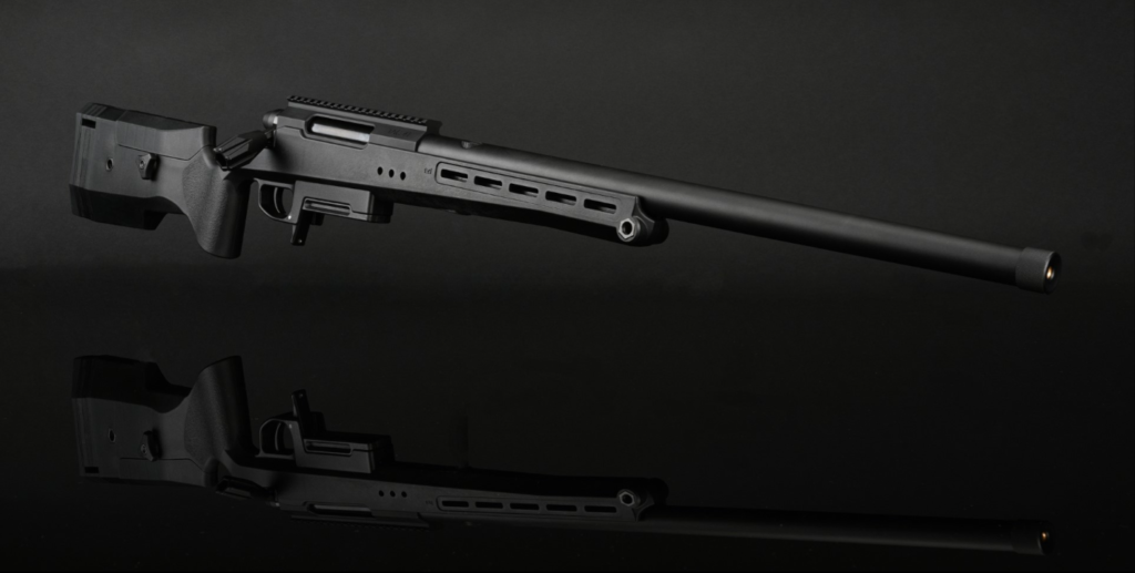 From the forward muzzle, the eye is drawn down the elongated barrel of the Silverback TAC-41P, emphasizing its precision-machined grooves and impeccable design symmetry from a right-sided view.