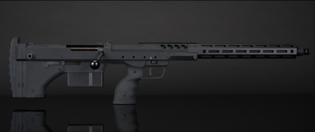 Full view of the Silverback SRS-A2's right side, highlighting its robust bolt mechanism and precision-engineered body.