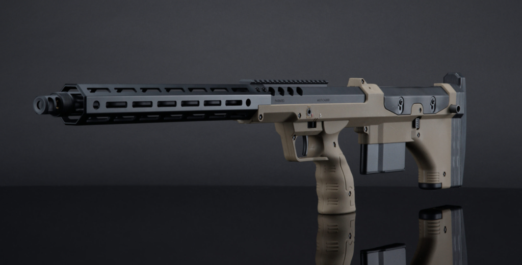Angled shot capturing the intricate detailing of the Sand variant of the SRS-A2, a preferred choice for desert combats.