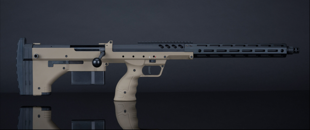Striking image of the Sand Silverback SRS-A2 from the right, emphasizing its robust bolt and aeronautical grade aluminium build.