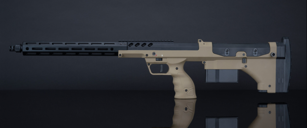 Left-side view of the Desert Sand variant, displaying its bolt mechanism, a testament to precision engineering.