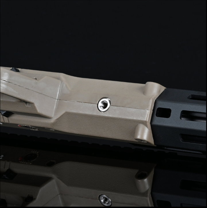 Detailing the fixing nut at the base of the stock, essential for stabilizing and adjusting the sniper's foundation.