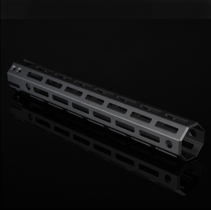 Detail-focused image of the Silverback SRS-A2's front tube grip, expertly crafted for secure accessory attachment. Whether it's a bipod for enhanced stability or utilizing the MLOK bolts for a reliable sling connection, this grip promises optimal adaptability and function on the field.